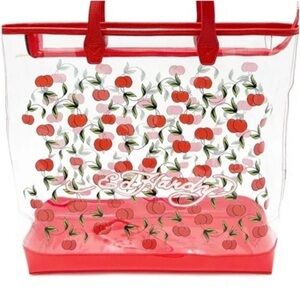 Ed Hardy Clear Cherry Print Tote with Red Trim EUC